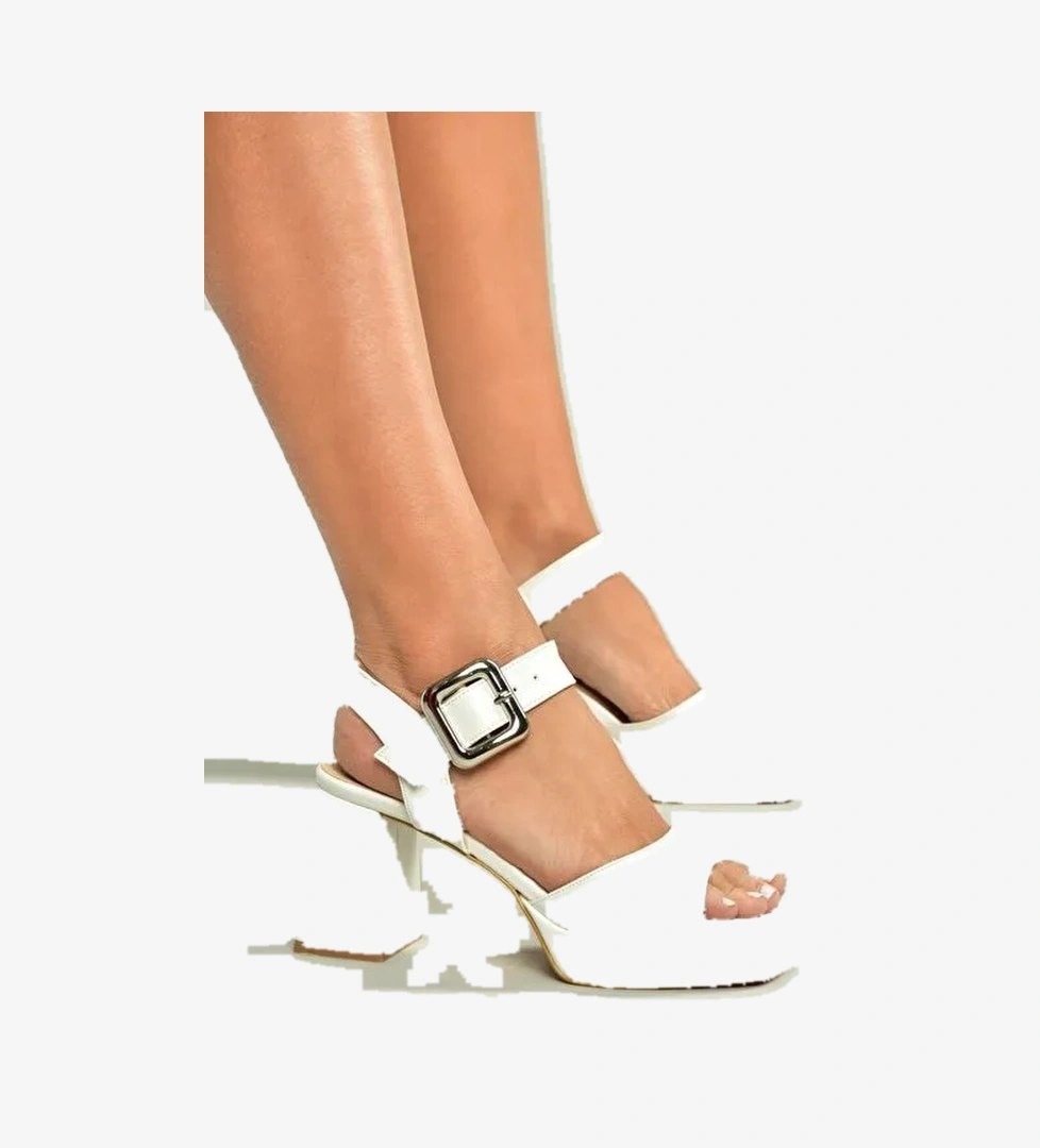 U820009709 Beyaz Kalın Topuklu Kadın Ayakkabı - Görsel 1