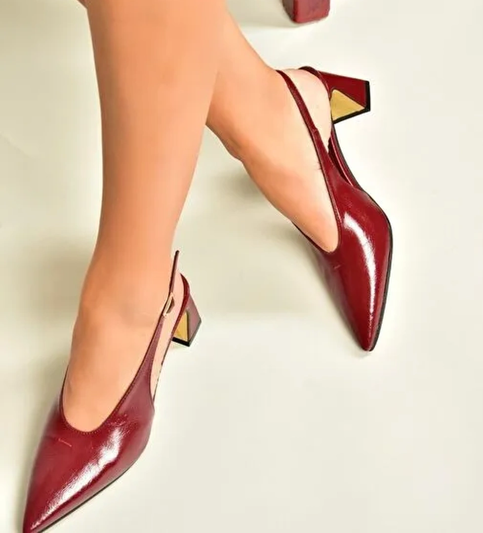 U654080009 Bordo Kalın Topuklu Kadın Ayakkabı - Görsel 1