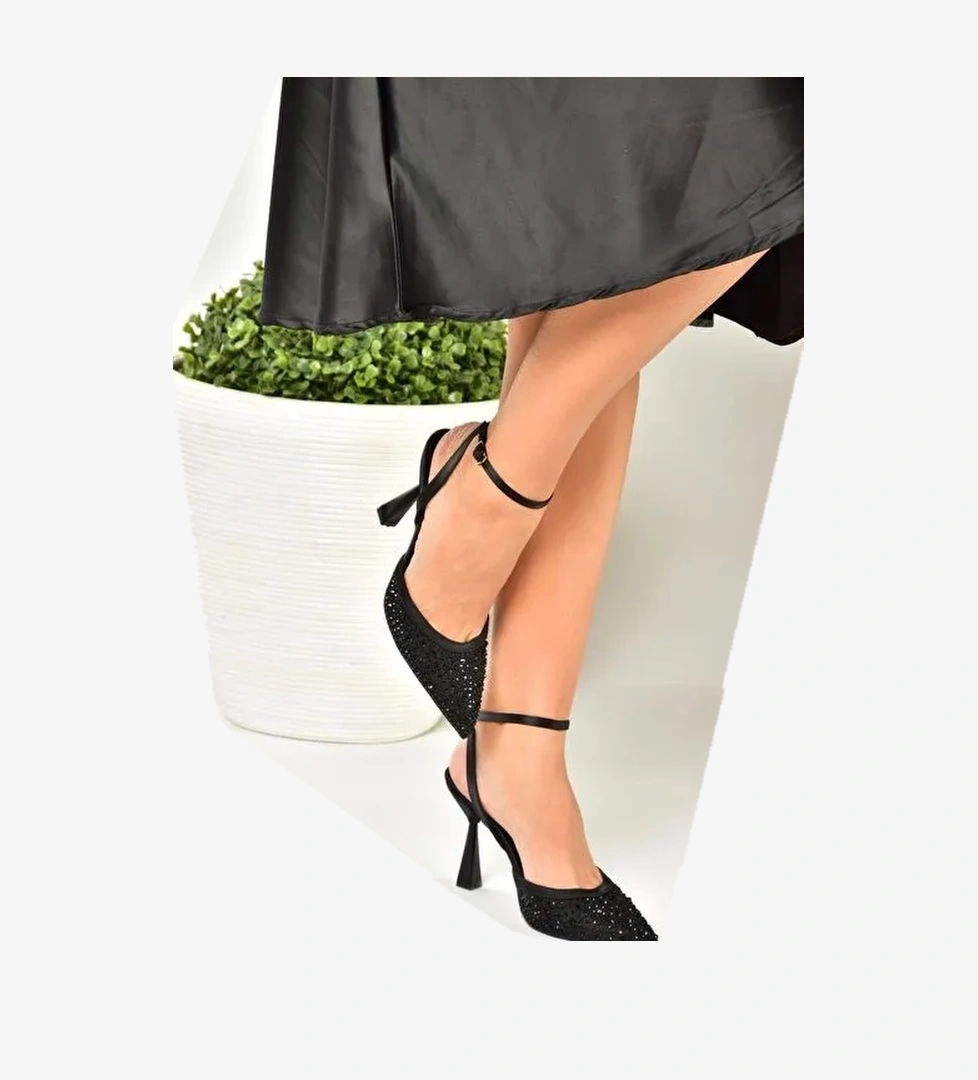 U676335204 Siyah Kumaş İnce Topuklu Kadın Abiye Ayakkabı - Görsel 1