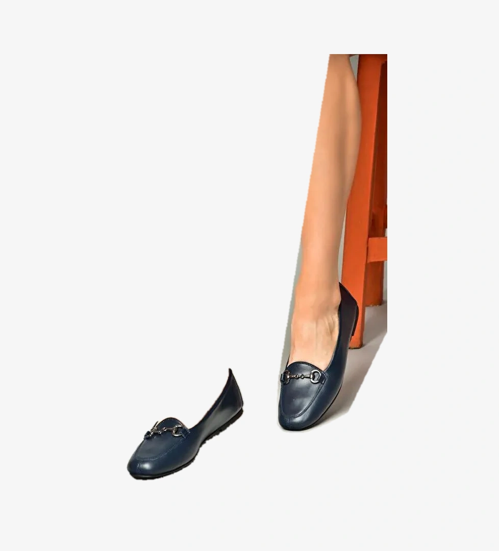 R667001403 Lacivert Hakiki Deri Babet - Görsel 1