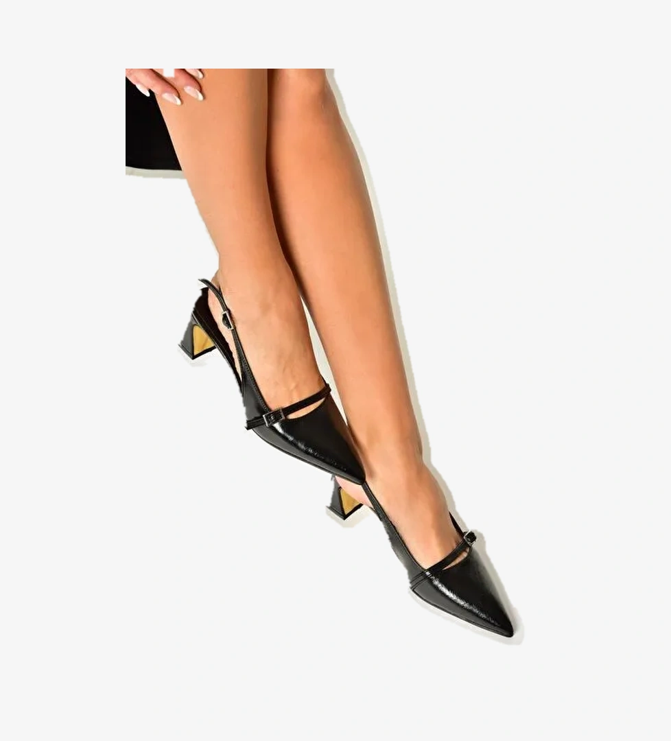 U654078709 Siyah Kalın Topuklu Kadın Ayakkabı - Görsel 1