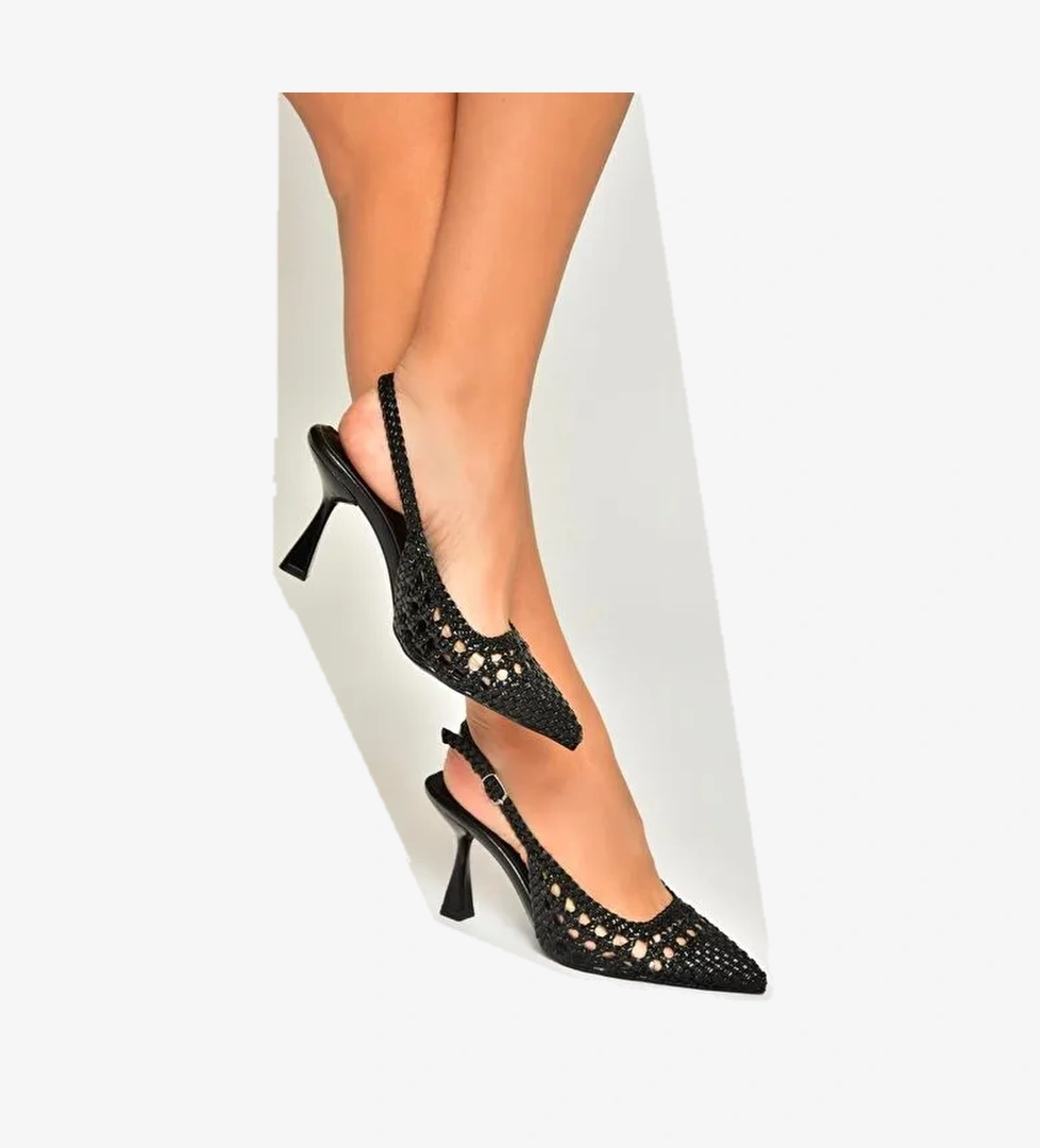 U250580509 Siyah İnce Topuklu Kadın Ayakkabı - Görsel 1
