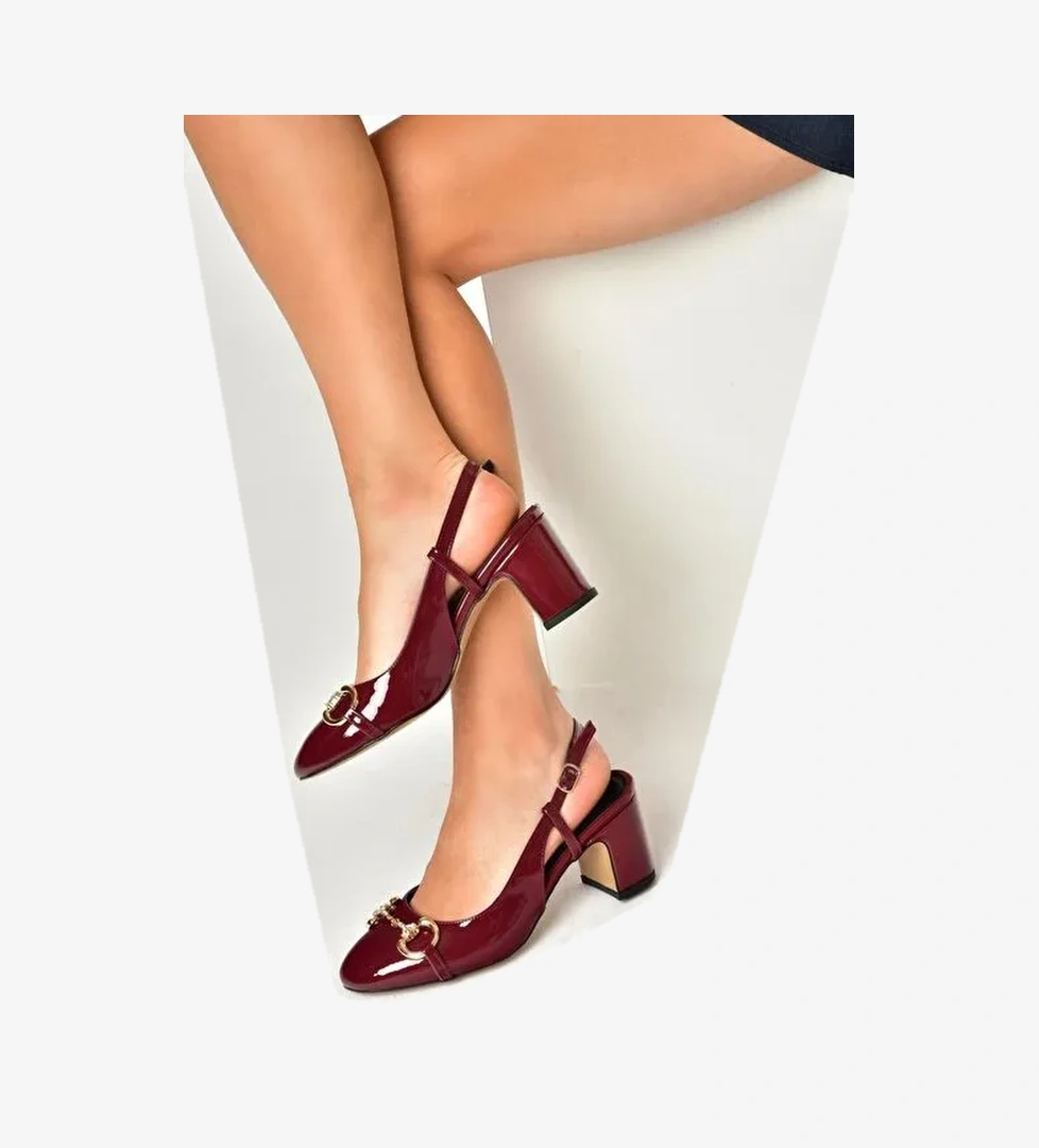 U820295108 Bordo Rugan Kalın Topuklu Kadın Ayakkabı - Görsel 1