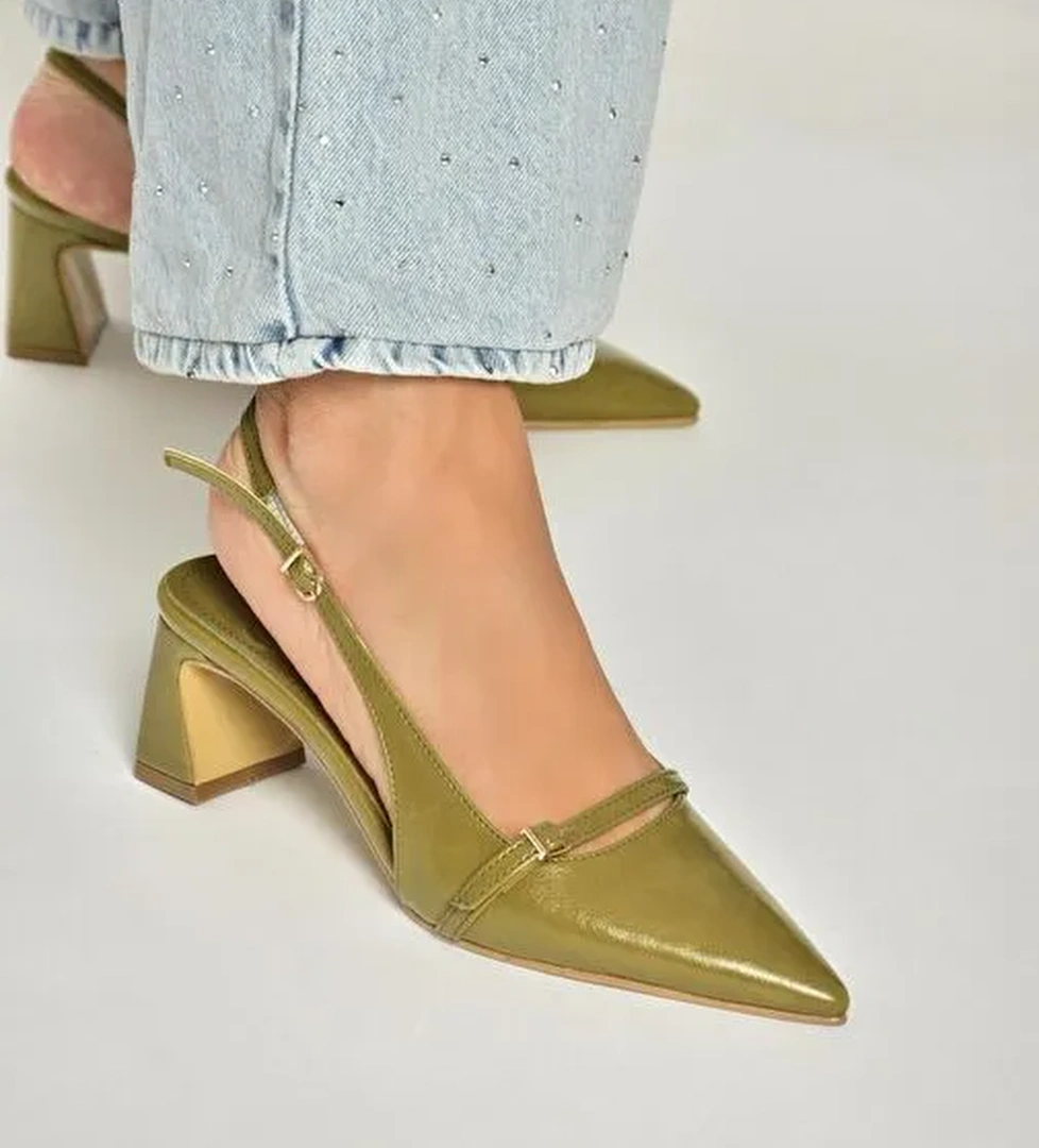 U654078709 Yeşil Kalın Topuklu Kadın Ayakkabı - Görsel 1