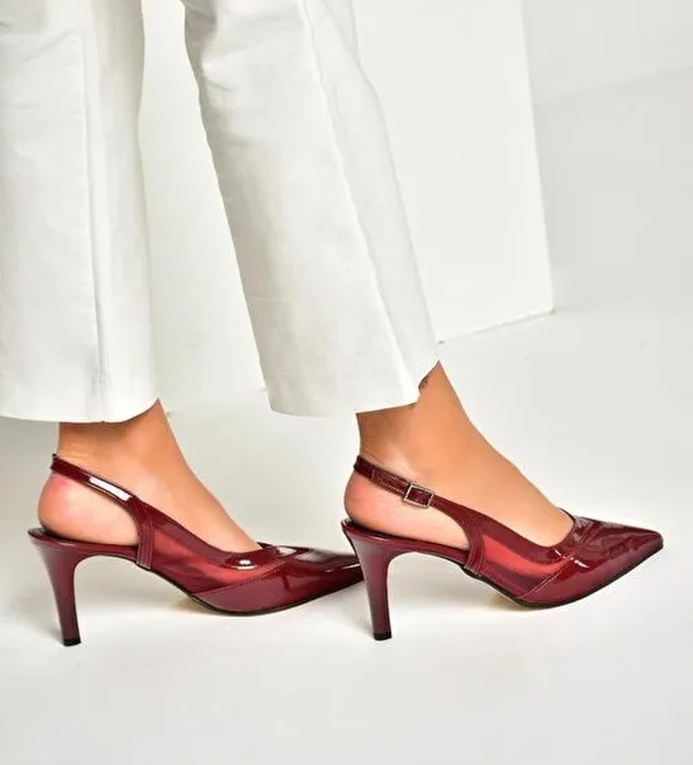 U654078908 Bordo Rugan İnce Topuklu Kadın Ayakkabı - Görsel 1