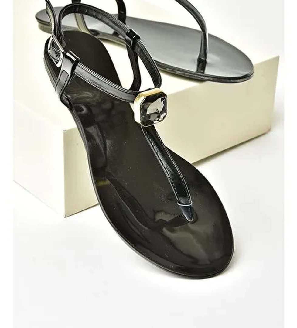 S272095209 Siyah Parmak Arası Kadın Sandalet - Görsel 1