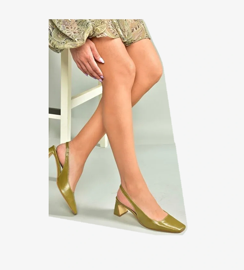 U654080509 Yeşil Kalın Topuklu Kadın Ayakkabı - Görsel 1