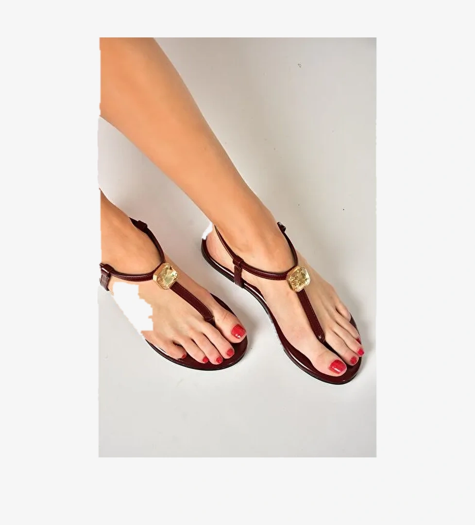 S272095209 Bordo Parmak Arası Kadın Sandalet - Görsel 1