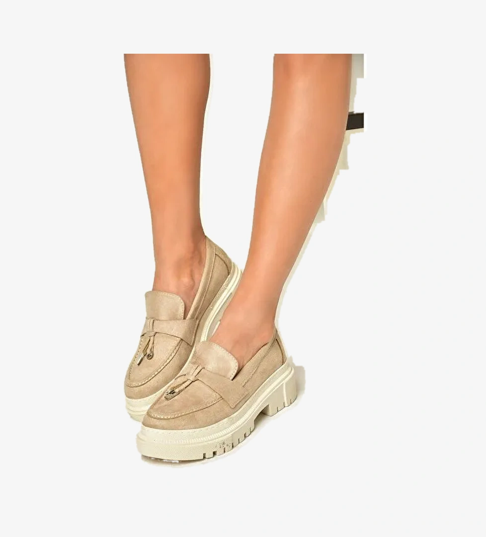 T294882202 Bej Süet Makosen Kadın Ayakkabı - Görsel 1