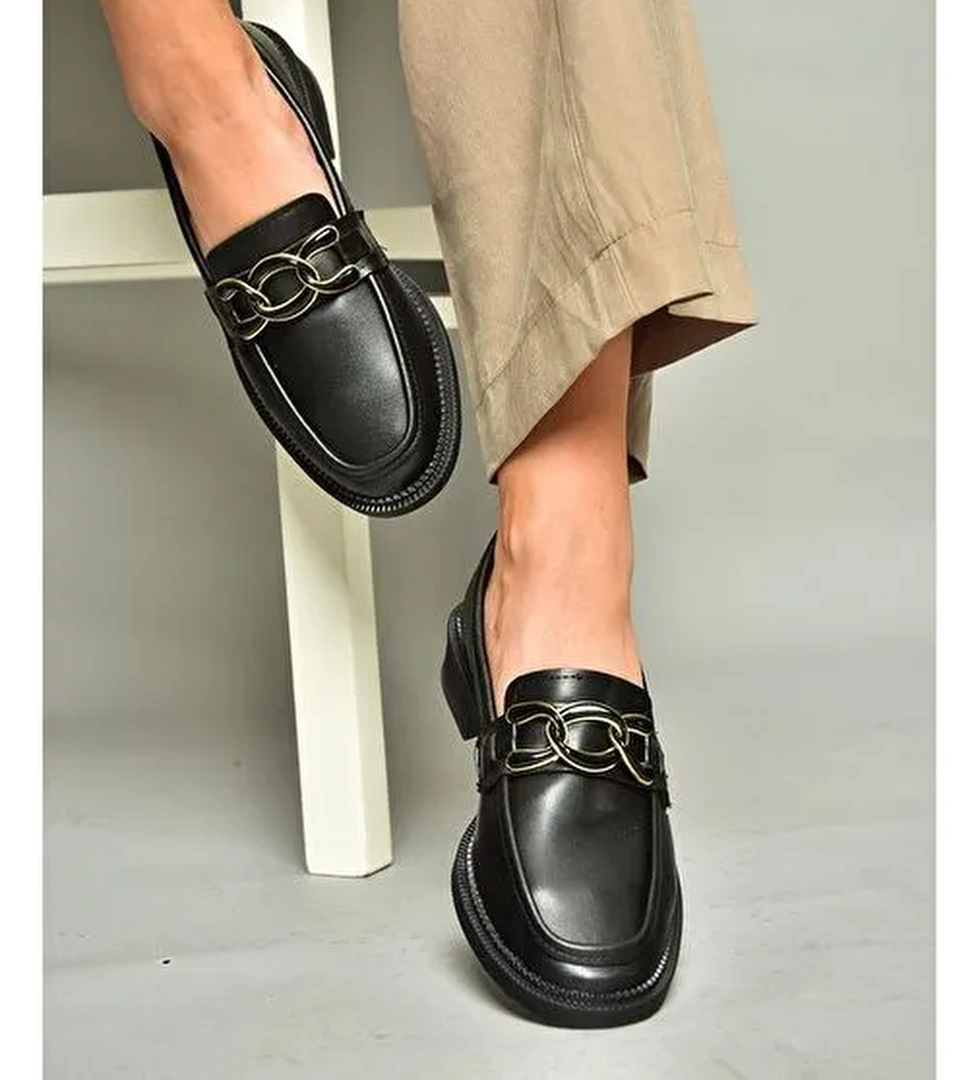 T314576409 Siyah Loafer Makosen Kadın Ayakkabı - Görsel 1