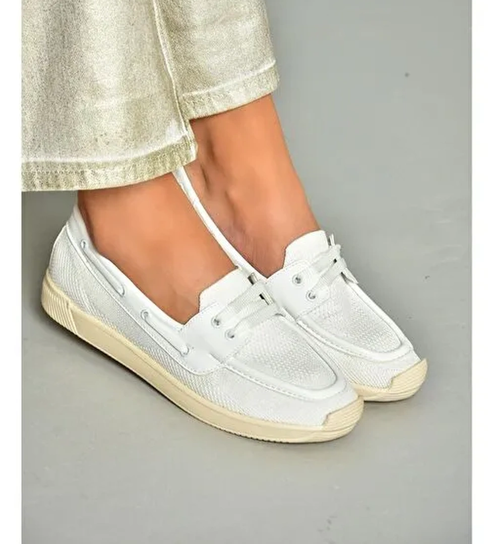 S374610304 Beyaz Kumaş Günlük Kadın Ayakkabı - Görsel 1