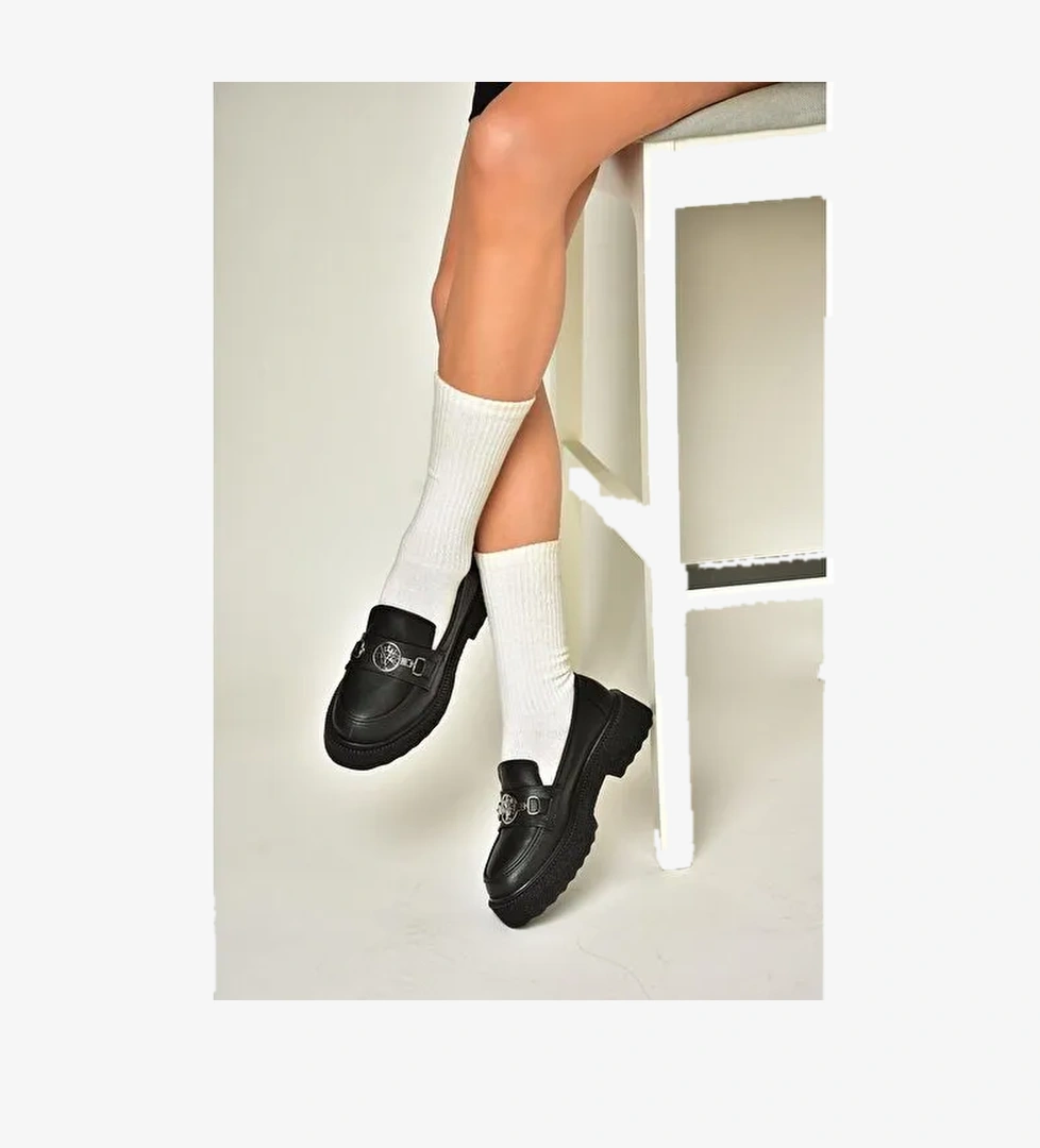 T996191209 Siyah Kalın Tabanlı Kadın Ayakkabı - Görsel 1