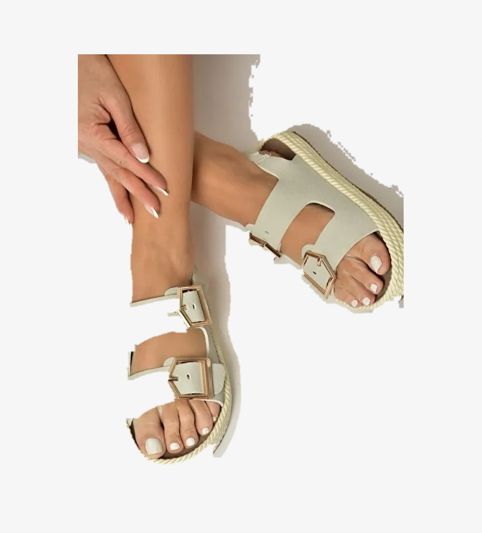 U596330302 Gri Süet Kadın Sandalet - Görsel 1