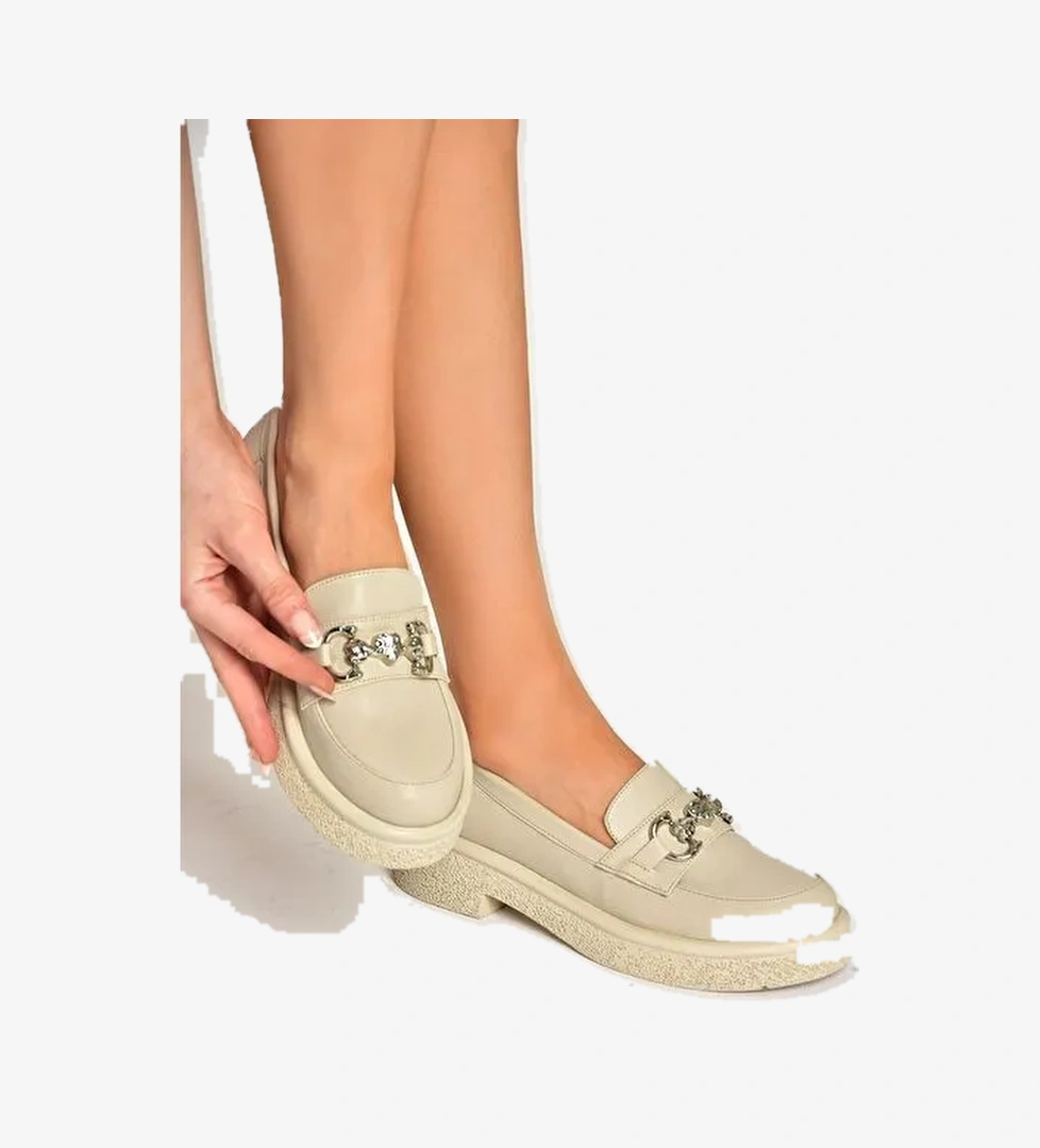 S996613009 Bej Kalın Tabanlı Makosen Ayakkabı - Görsel 1