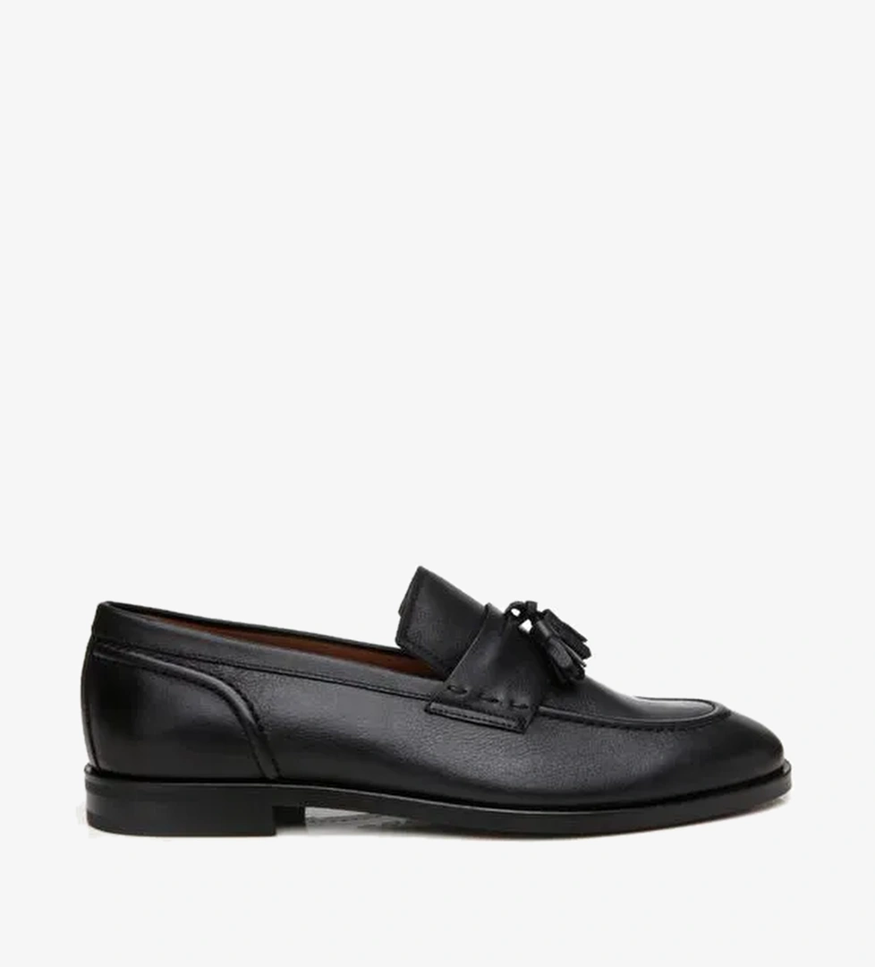 Erkek Deri Siyah Püskül Detaylı Klasik Loafer - Görsel 1