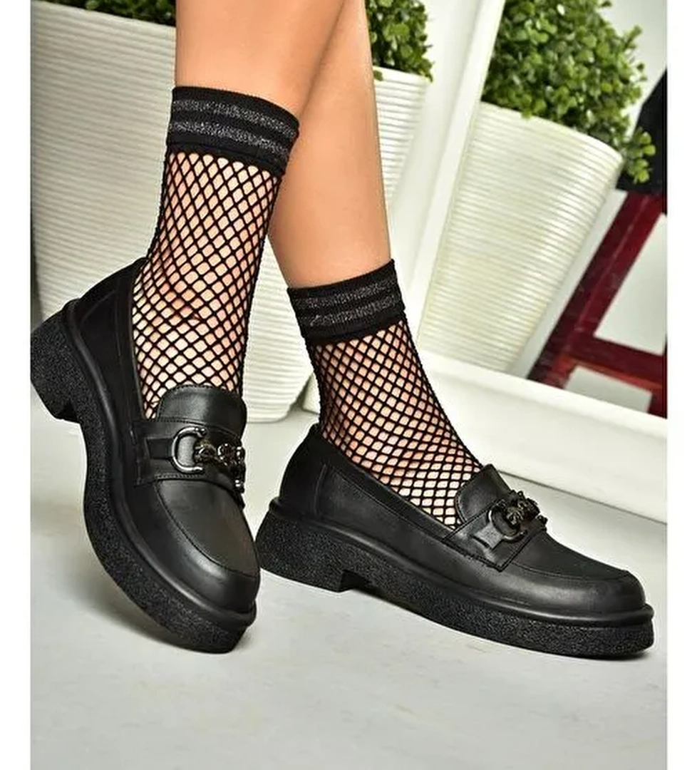 S996613009 Siyah Kalın Tabanlı Makosen Ayakkabı - Görsel 1