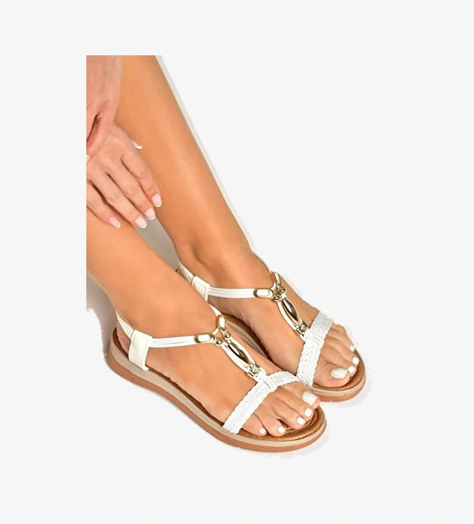 U258625209 Beyaz Kadın Sandalet - Görsel 1