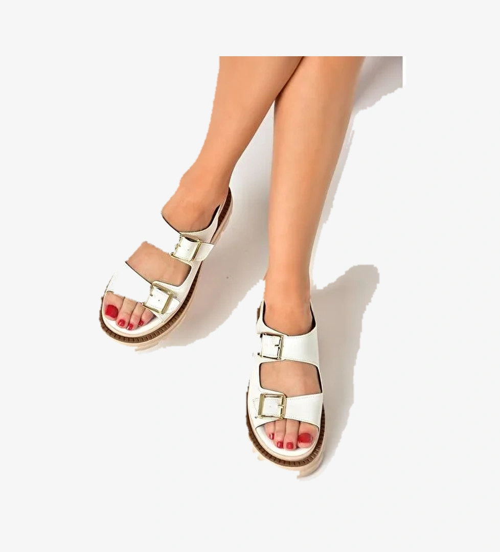 S437302209 Beyaz Kalın Tabanlı Kadın Sandalet - Görsel 1