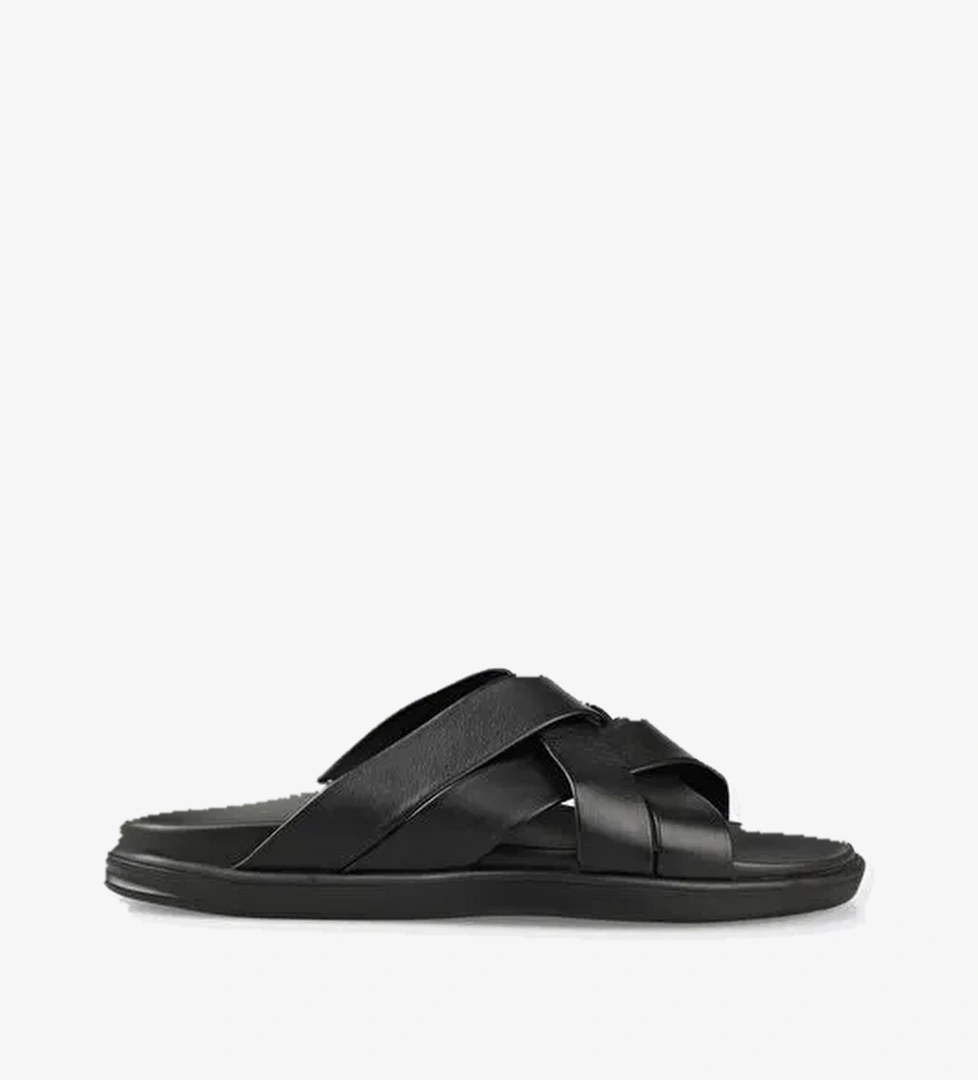 Siyah Deri Erkek Terlik - Görsel 1