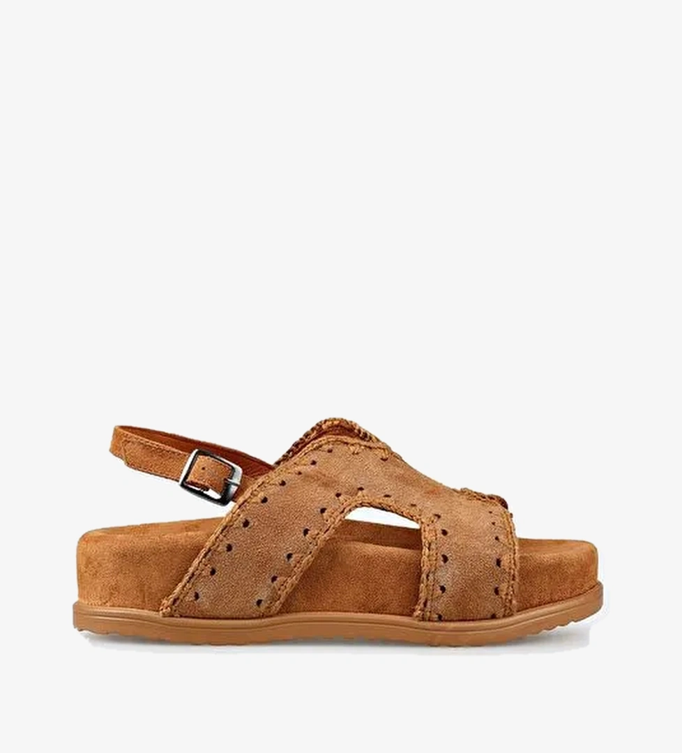 Taba Deri Kadın Dolgu Topuk Sandalet - Görsel 1