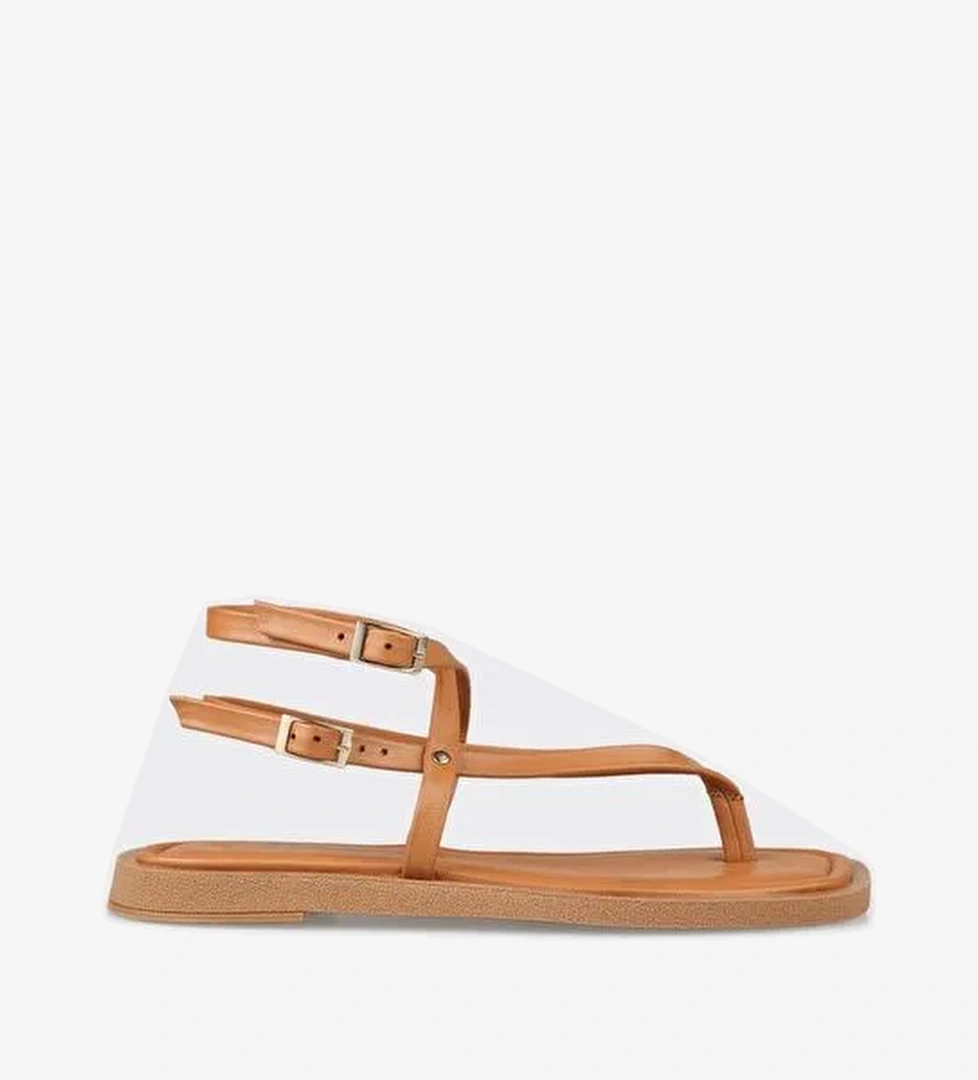 Taba Deri Kadın Parmak Arası Sandalet - Görsel 1