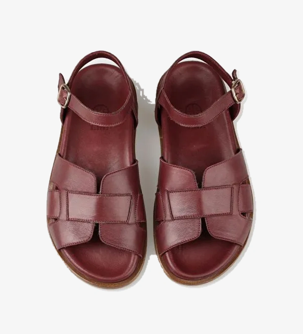 Bordo Deri Kadın Sandalet - Görsel 1