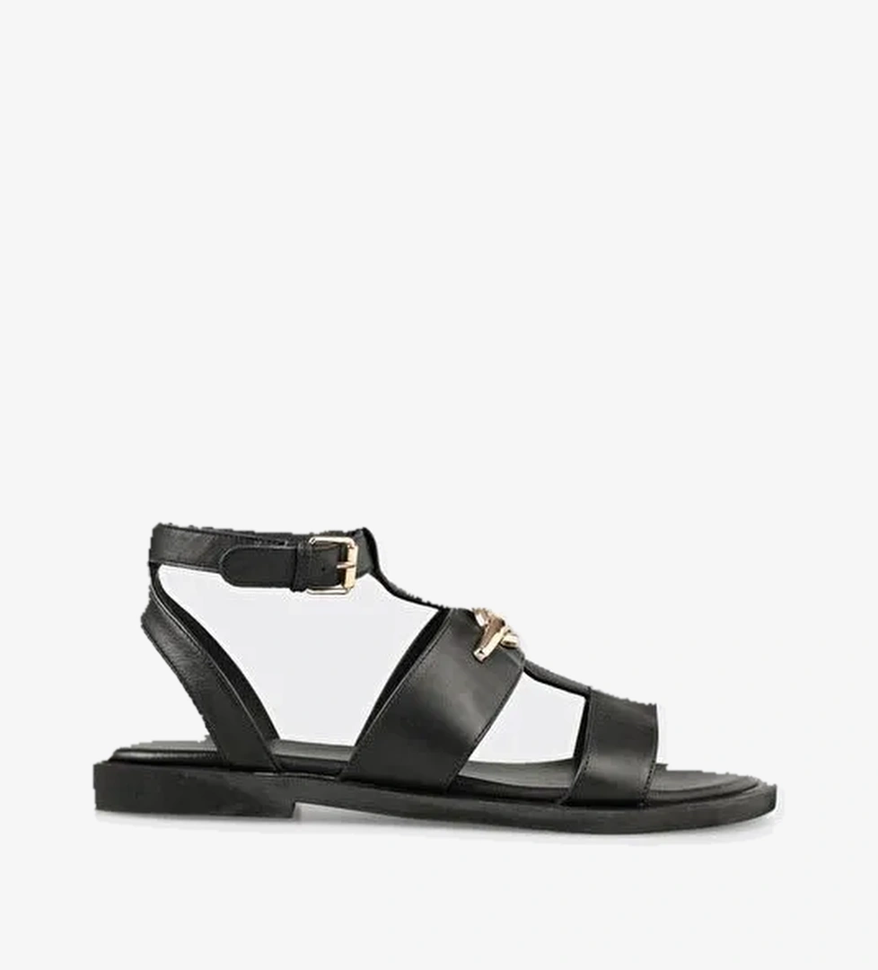 Siyah Deri Kadın Sandalet - Görsel 1