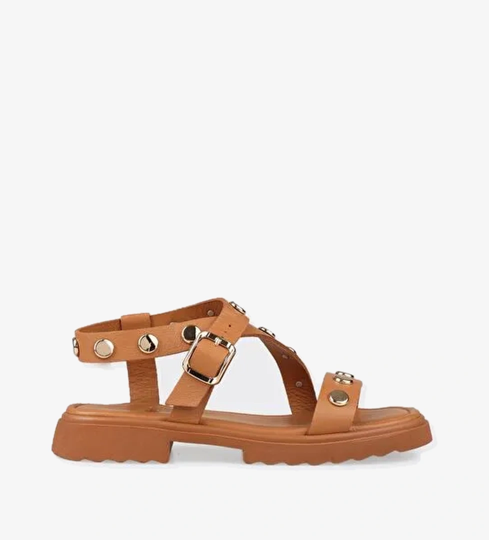 Taba Deri Kadın Düz Sandalet - Görsel 1