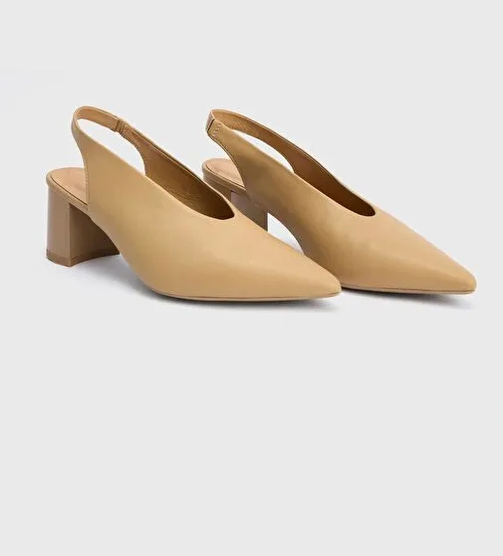 Deri Arkası Açık Topuklu Ayakkabı - Görsel 1