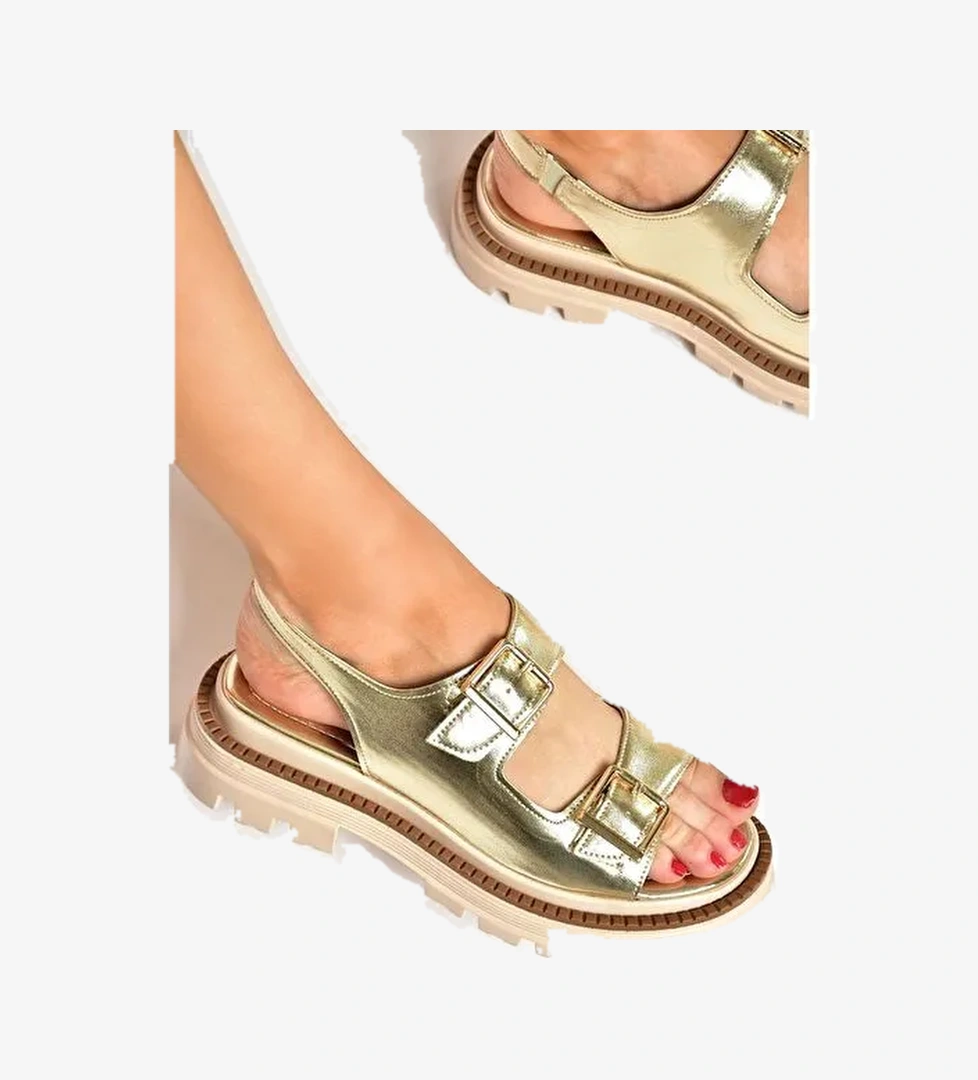 S437302209 Altın Kalın Tabanlı Kadın Sandalet - Görsel 1