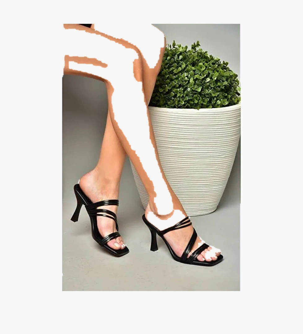 S590033709 Siyah İnce Topuklu Kadın Terlik - Görsel 1