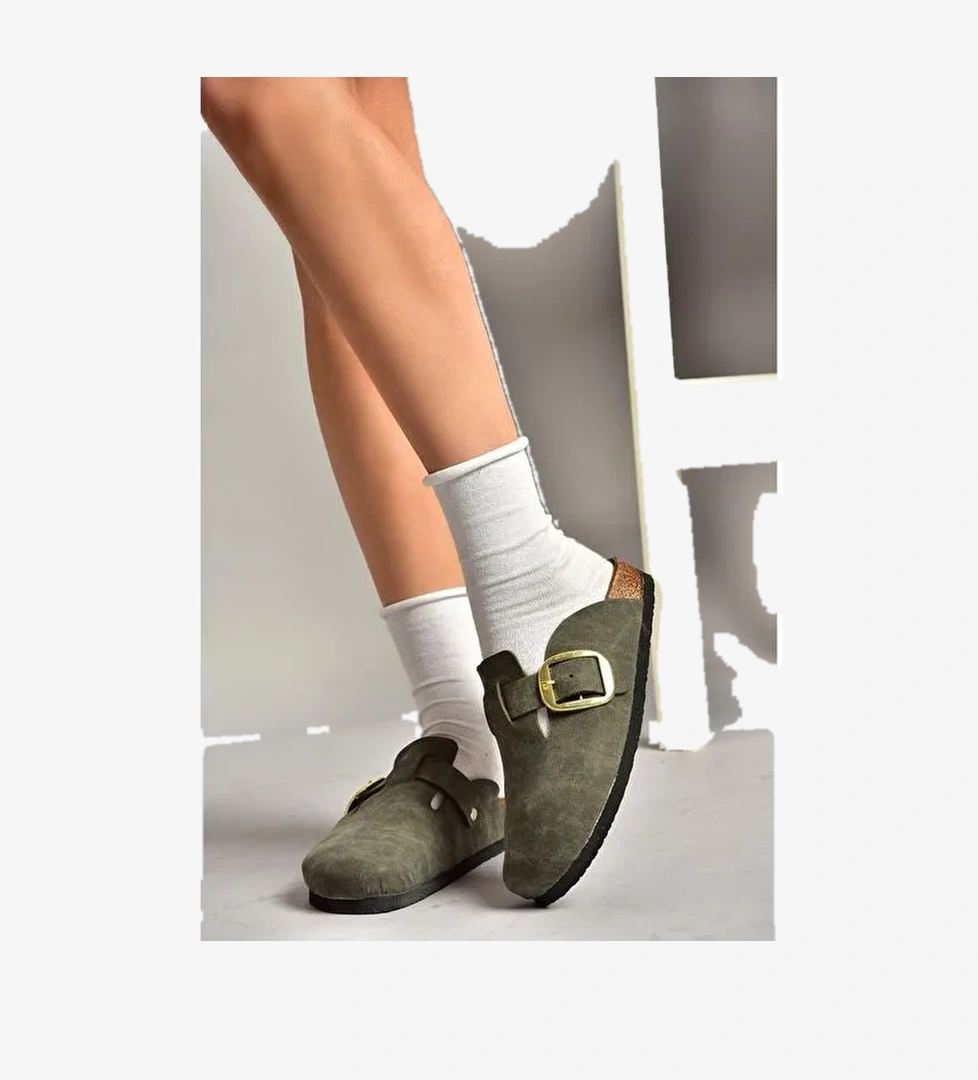 T777589002 Haki Süet Kadın Terlik - Görsel 1