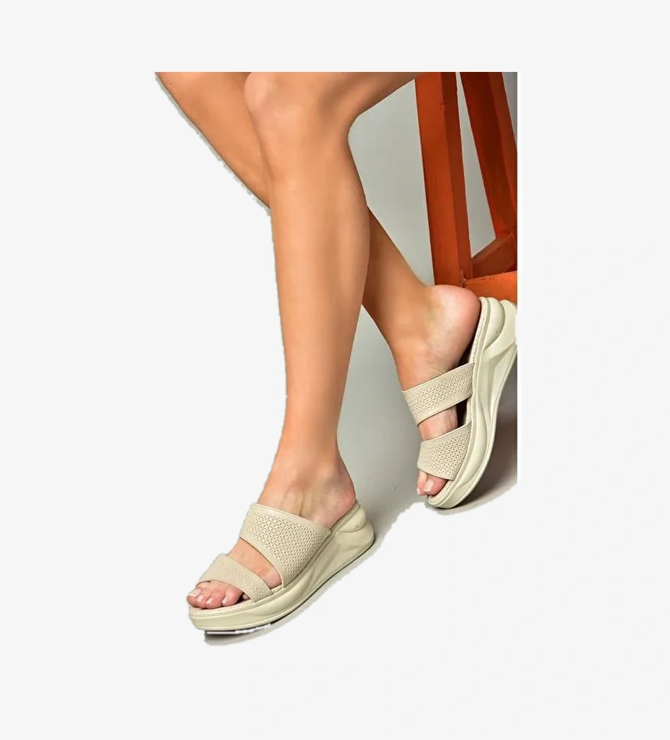 S713930309 Bej Kalın Tabanlı Kadın Terlik - Görsel 1