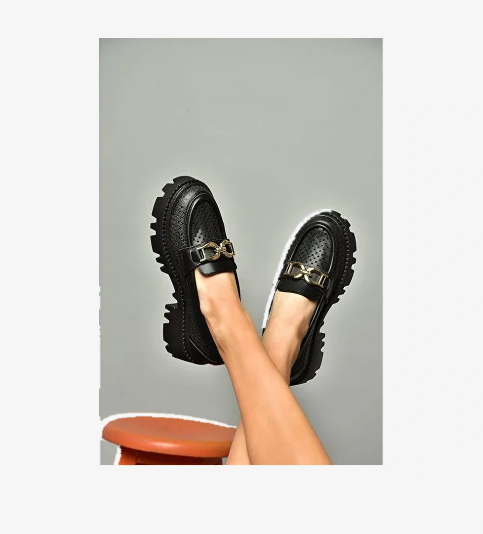 S250242609 Siyah Kalın Tabalı Kadın Ayakkabı - Görsel 1