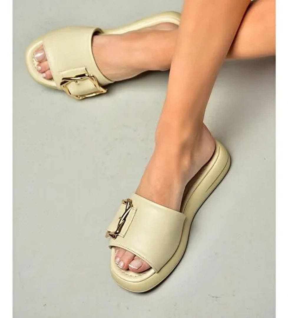 S518106309 Bej Tokalı Kadın Terlik - Görsel 1