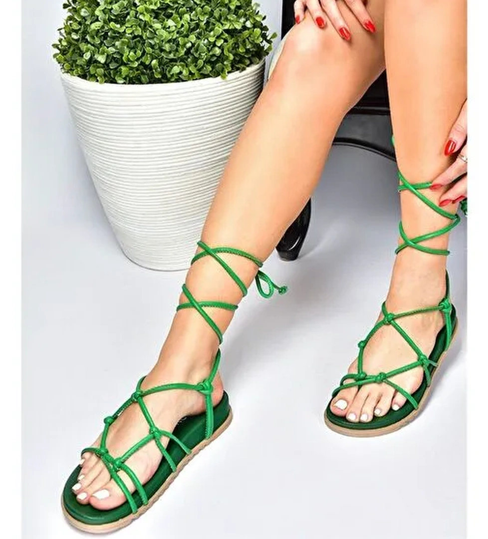 Yeşil Bağlama Detaylı Kadın Sandalet M705143909 - Görsel 1