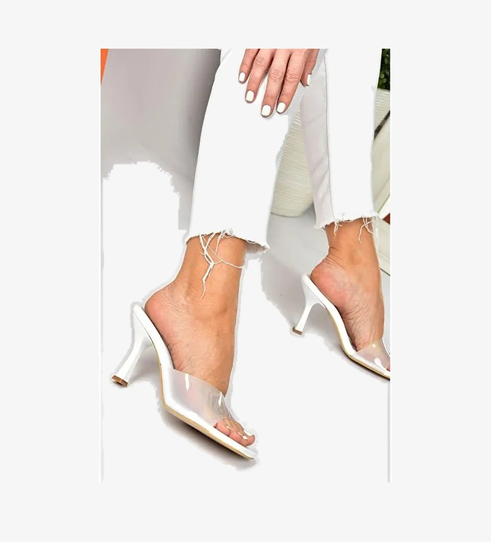 Beyaz Şeffaf Görünümlü Kalın Topuklu Kadın Terlik P590033209 - Görsel 1