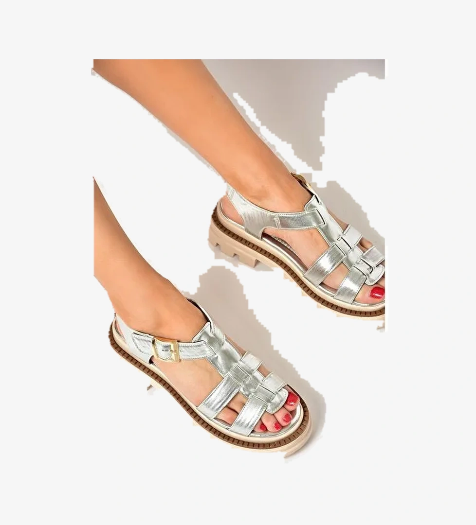 S437302009 Gümüş Kalın Tabanlı Kadın Sandalet - Görsel 1