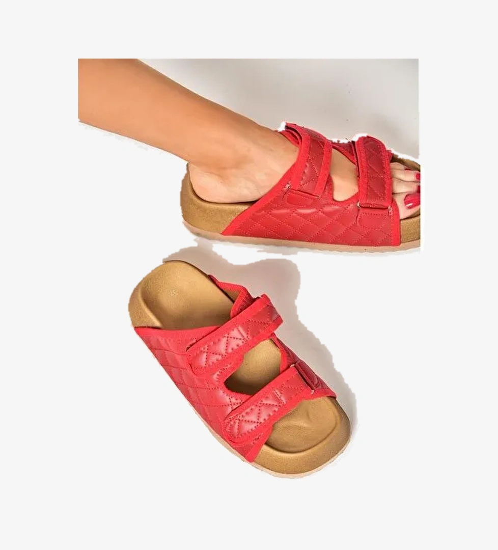 S811546209 Kırmızı Kalın Tabanlı Kadın Terlik - Görsel 1