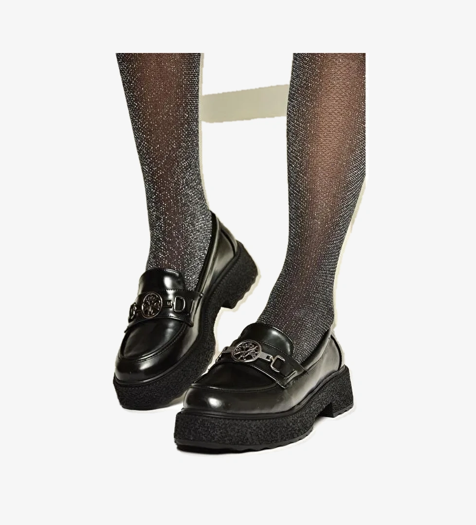 T996191208 Siyah Rugan Kalın Tabanlı Kadın Ayakkabı - Görsel 1