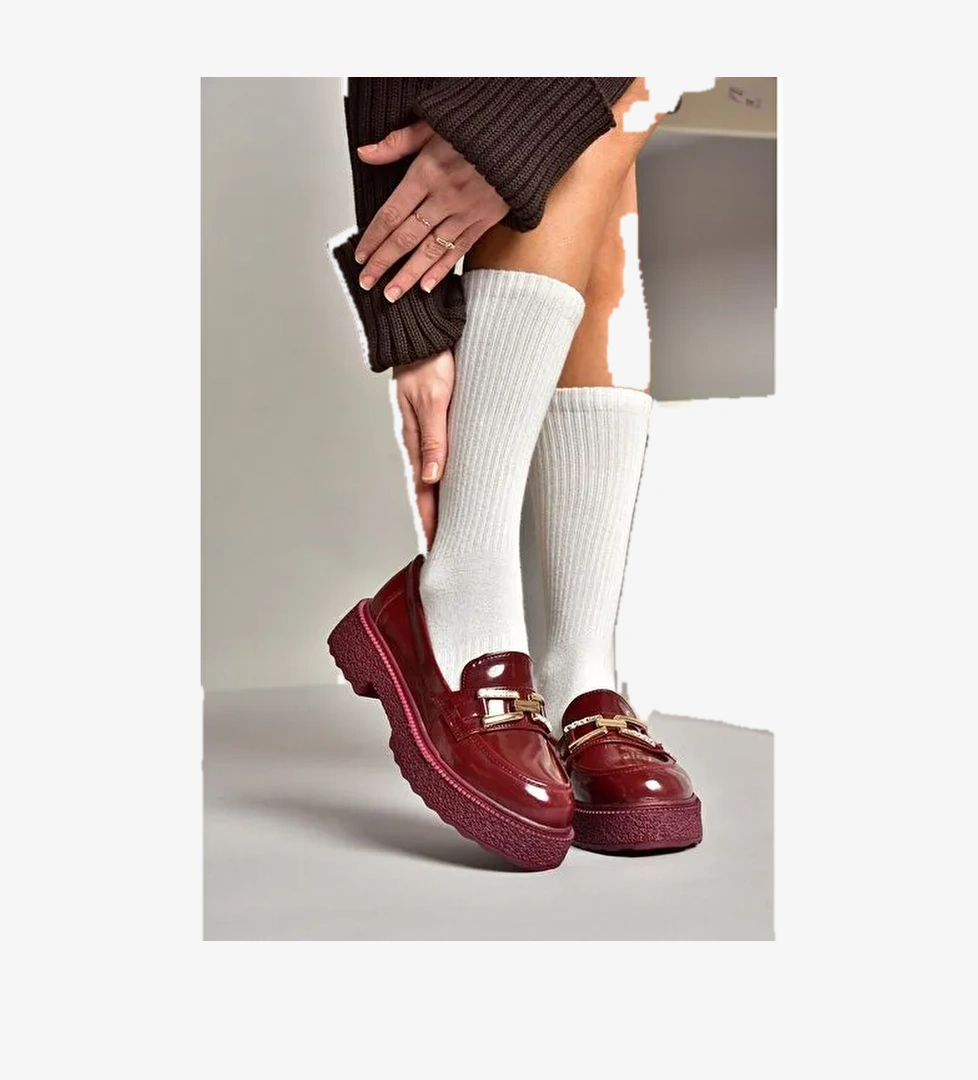 T996198408 Bordo Rugan Kalın Tabanlı Makosen Kadın Ayakkabı - Görsel 1