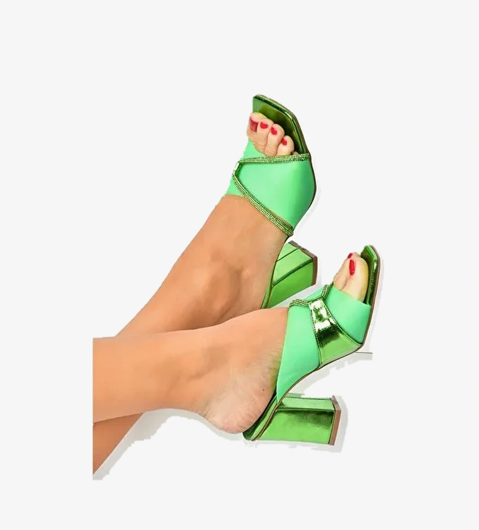 Yeşil Şeffaf Topuklu Kadın Abiye Terlik P820207523 - Görsel 1