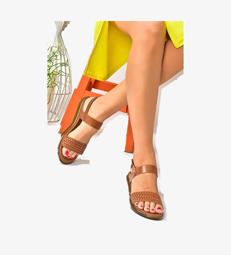 Taba Hakiki Deri Günlük Kadın Sandalet P291013603 - Görsel 1