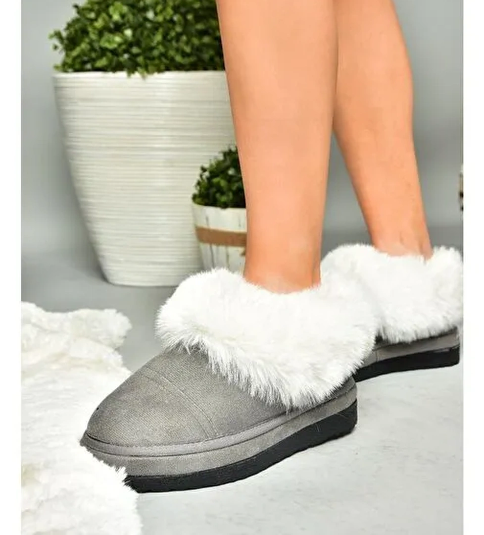 R824667202 Gri/Siyah Süet Peluş Kadın Ayakkabı - Görsel 1
