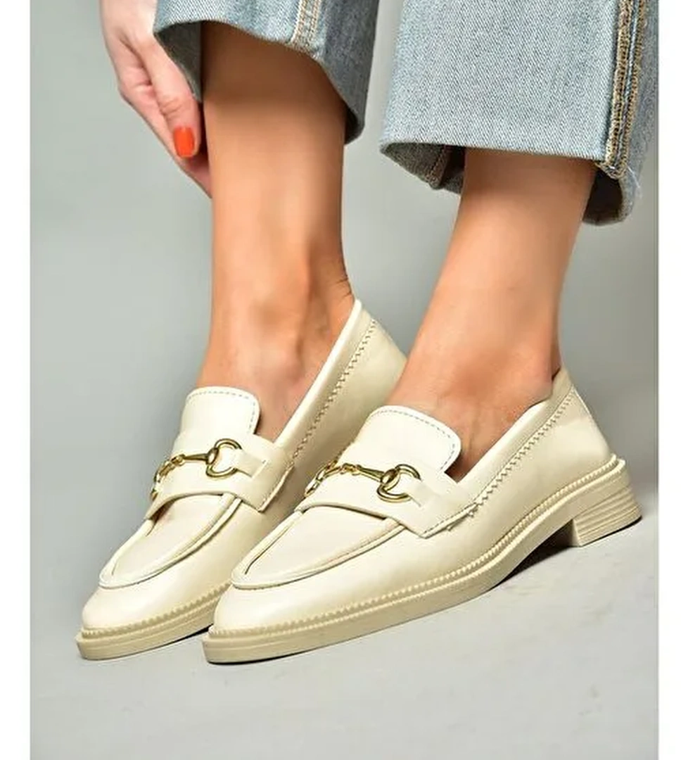S652912009 Bej Loafer Makosen Kadın Ayakkabı - Görsel 1