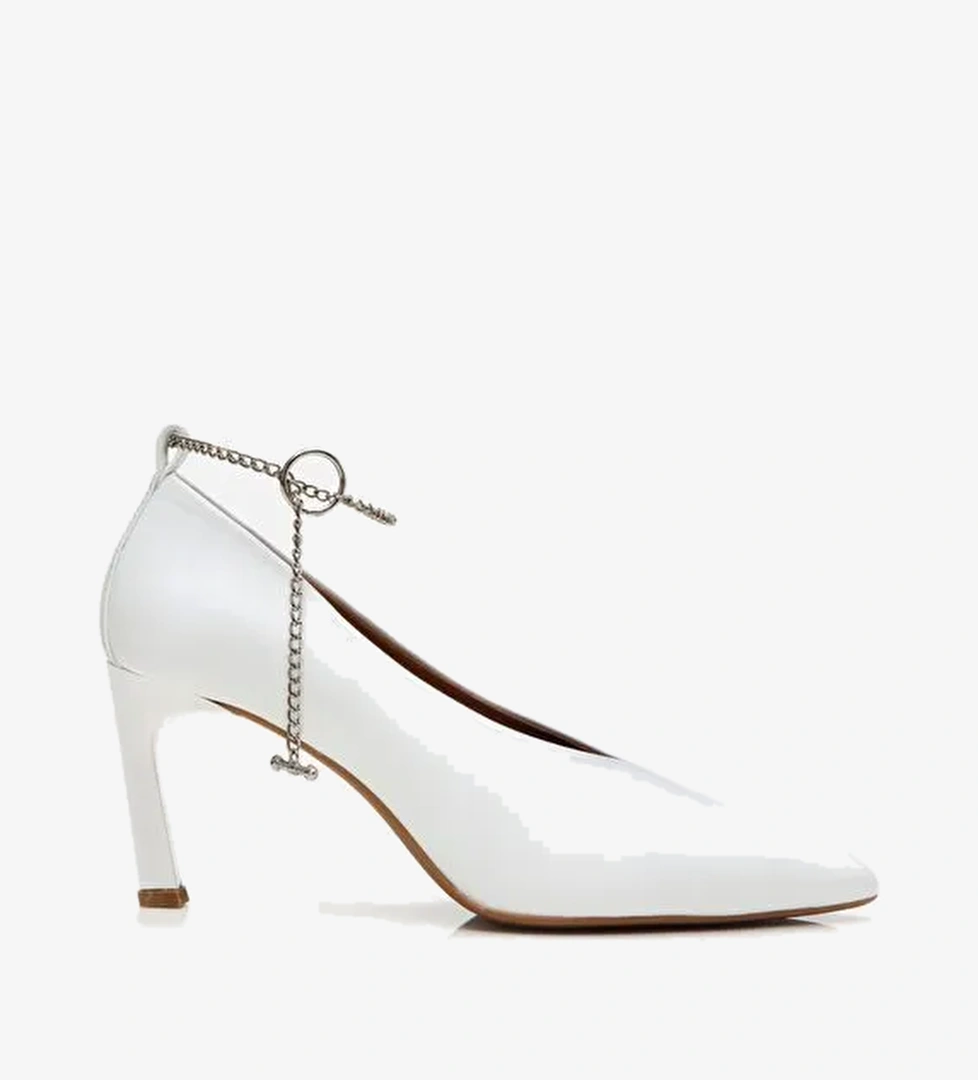Kadın Deri Ekru Zincir Detaylı Stiletto - Görsel 1
