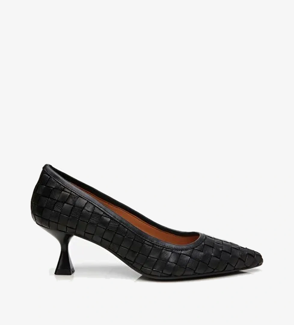 Kadın Deri Siyah Örgü Detaylı Stiletto - Görsel 1