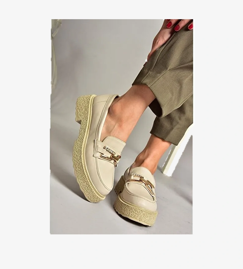 T996198409 Bej Kalın Tabanlı Makosen Kadın Ayakkabı - Görsel 1