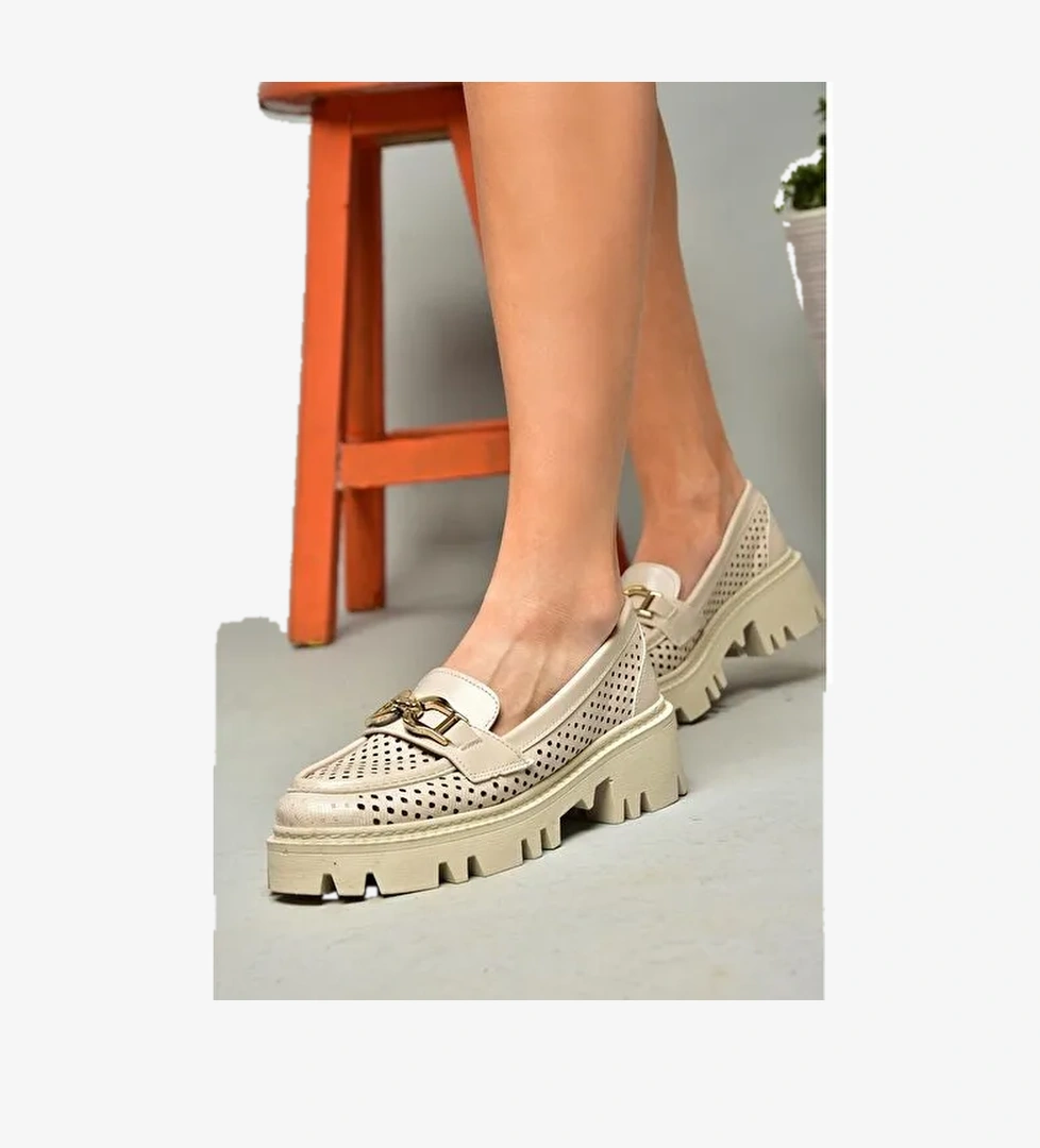 S250242609 Bej Kalın Tabalı Kadın Ayakkabı - Görsel 1