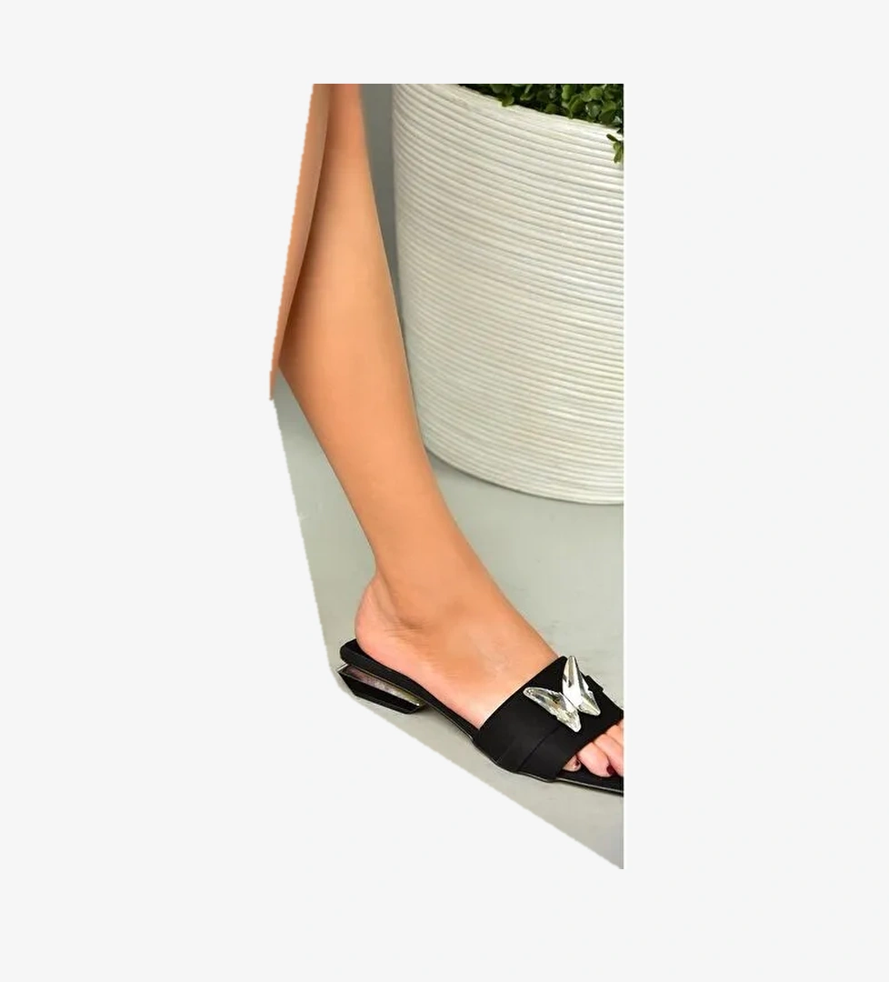 S820505604 Siyah Kumaş Kadın Terlik - Görsel 1